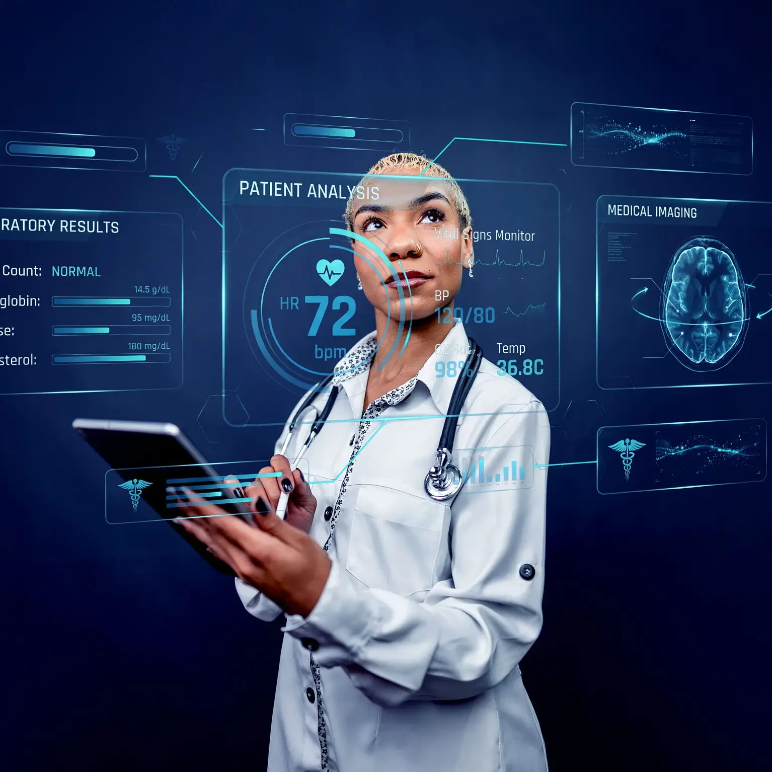 Healthcare professional with futuristic interface
